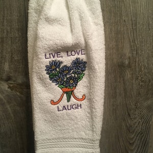 Live, Laugh, Love Machine Embroidered Bathroom Hand Toweld