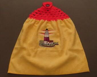 Lighthouses and Sailboats Themed Machine Embroidered and Crocheted Hanging Hand Towels