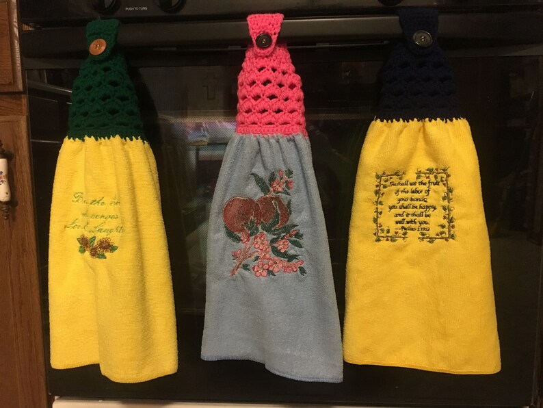 Gray Messenger Doves Machine Embroidered and Crocheted Hanging Hand Towel