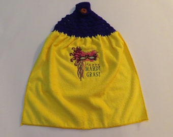 Mardi Gras and Happy New Year Themed Hand Towels Machine Embroidered and Crocheted Hanging Hand Towels