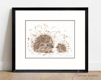 Prickles- limited edition print (Hedgehog and baby hoglet)