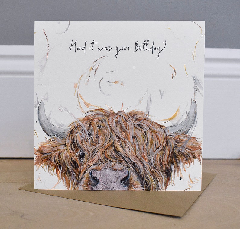 Herd it was your birthday highland cow greeting card image 1