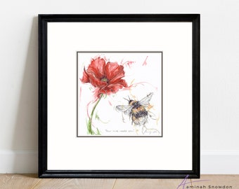 Your hive needs you! - limited edition art print (bee/poppy)