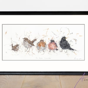 The Garden Committee- limited edition print (Garden birds: wren, robin, thrush, blackbird, bullfinch)