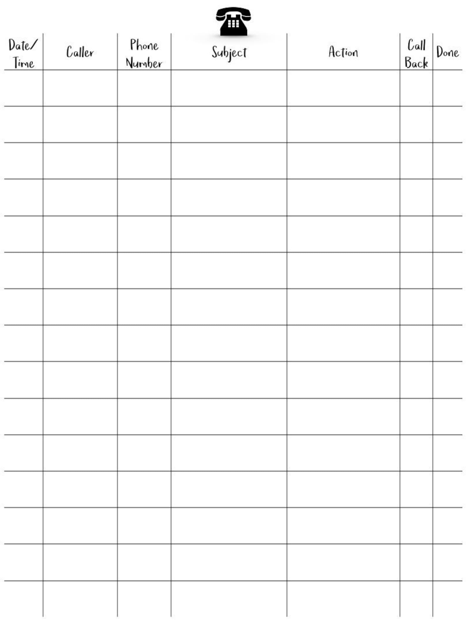 Printable Telephone and Voicemail Log/Tracker Template Etsy Printable Telephone and Voicemail Log/Tracker Template Etsy