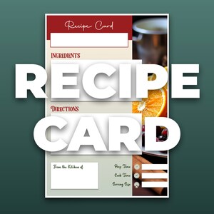 Printable Christmas Recipe Card, Holiday Recipe Card, 4x6", Editable Keynote, Printable PDF