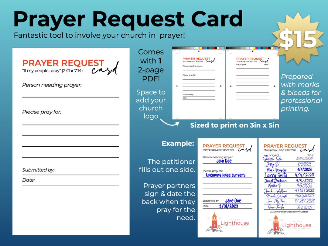Church Prayer Request Card Template Customizable PDF 3x5 In Etsy