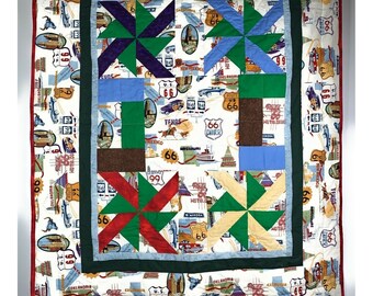Motorcycle Map Handmade Quilt Route 66 On the Road Again Harley