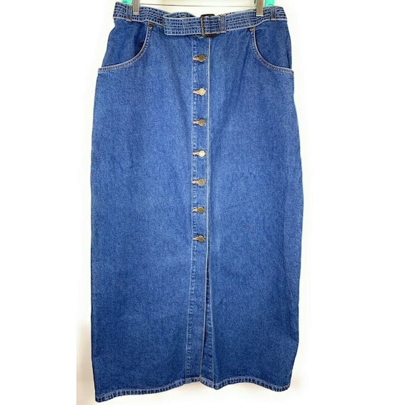 Eddie Bauer 14 Long Denim Jean Skirt Button Front