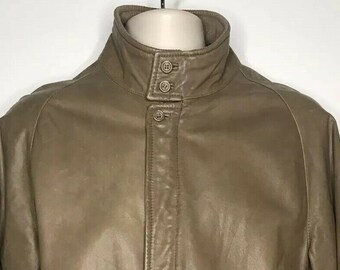 Vintage 90’s Zero King Leather Patina Bomber Tan Zip Up Satin Lined Jacket 63834