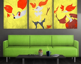 Fennekin Braixen Delphox Poster Set Fennekin Evolution Wall Art