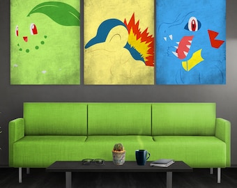 Chikorita Cyndaquill Totodile Poster Set Wandkunst