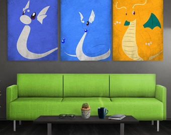 Dratini Dragonair Dragonite-posterset Dratini Evolution-muurkunst