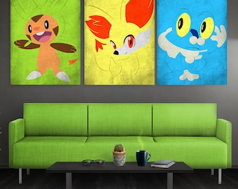 Chespin Fennekin Froakie Poster Set: Sixth Generation Wall Art Print