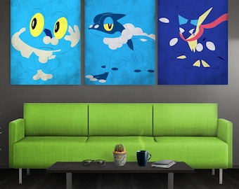 Froaki Evolution Poster Set Frakie Frogadier Greninja Wall Art