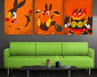 Tepig Pignite Emboar ポスターセット Tepig Evolution ウォールアート