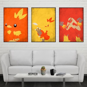 Torchic Evolution Poster Set Torchic Poster Combusken Poster Blaziken Poster Set Wall Art Print gift