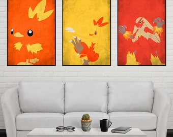 Torchic Evolution Poster Set Torchic Poster Combusken Poster Blaziken Poster Set Wall Art Print gift