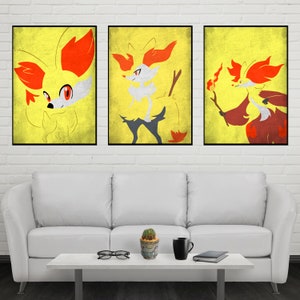 Fennekin Evolution Poster Set Fennekin Print Braixen Print Delphox Print Poster Set Wall Art Print