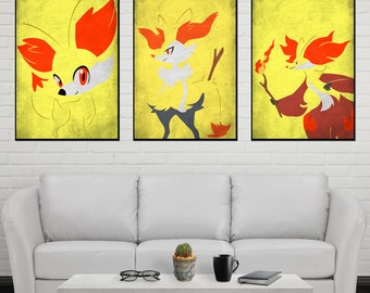 Zestaw plakatów Fennekin Braixen Delphox Fennekin Evolution Wall Art