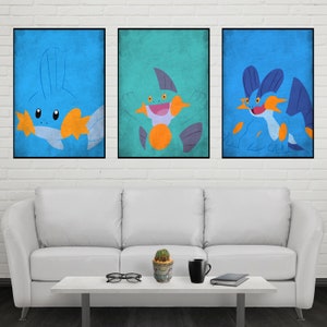 Mudkip Evolution Poster Set Mudkip Print Marshtomp Print Swampert Print Wall Art