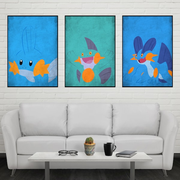 Mudkip Evolution Poster Set Mudkip Marshtomp Swampert Poster Set Wall Art