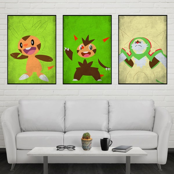 Chespin Evolution Wall Art Chespin Quilladin Chesnaught Poster Set Wall Art Print