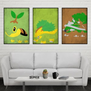 Conjunto de pôsteres Turtwig Evolution, pôster Turtwig, pôster Grotle, conjunto de pôsteres Torterra, impressão de arte de parede