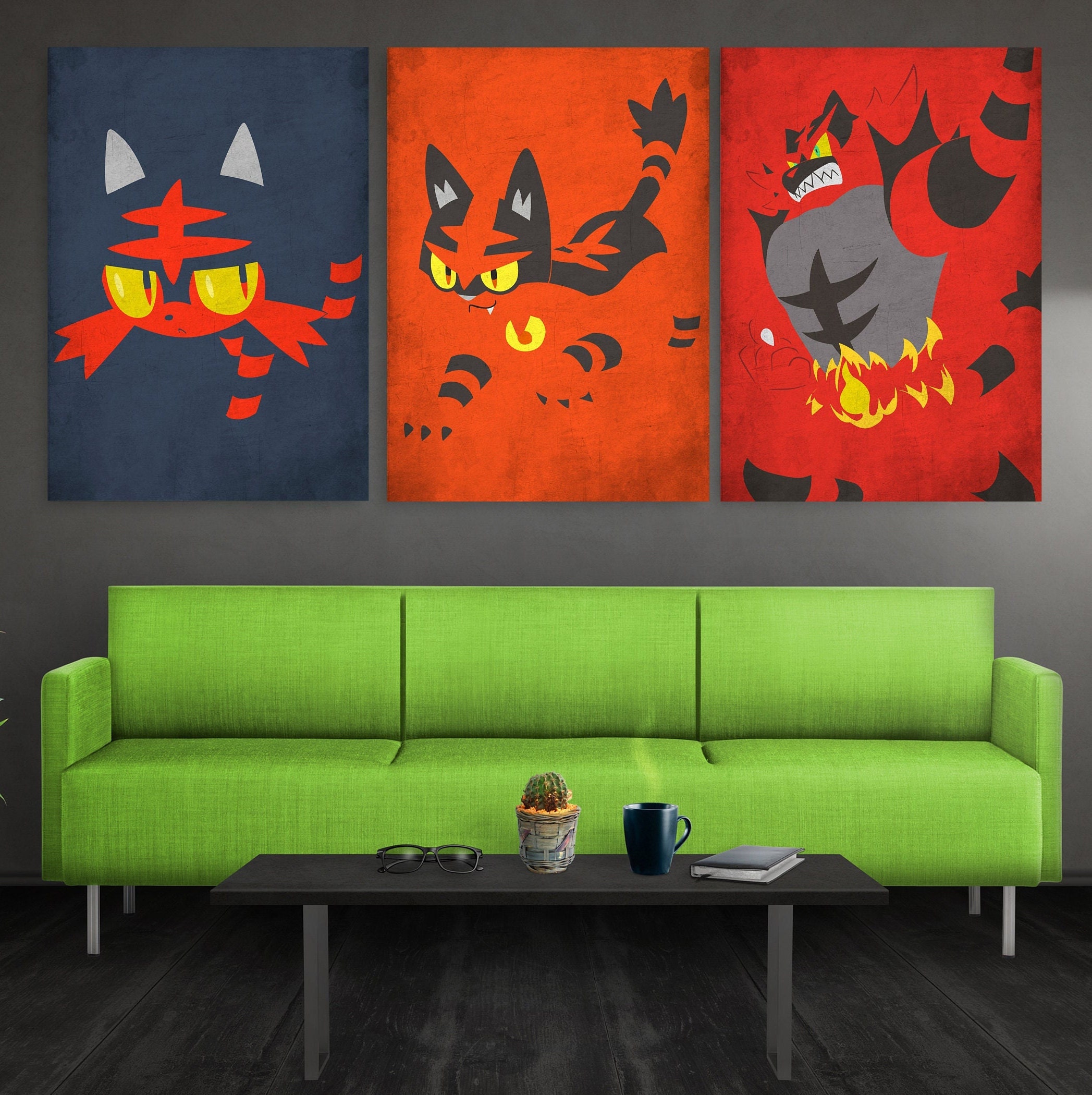 Litten Torracat Incineroar Poster Set Litten Evolution Wall Art - Etsy