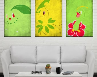 Chikorita Bayleef Meganium Poster Set Chikorita Evolution Wall Art