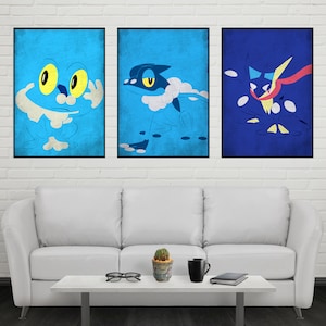 Froaki Evolution Poster Set Froakie Print Frogadier Print Greninja Print Set Wall Art