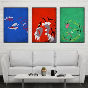 Legendary Weather Trio Poster Set Kyogre Print Groudon Print Rayquaza Print Set Wall Art