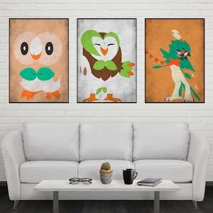 Rowlet Evolution Poster Set Rowlet Print Dartrix Print Decidueye Print Set Wall Art