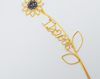 Sunflower Wire Name, Wire Name, Personalized Sunflower Wire Name, Sunflower Wire, Sunflower Bookmark, Sunflower Gift