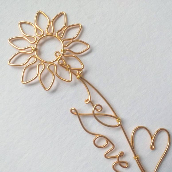 Sunflower and Heart Wire Name, Wire Name, Wire Name, Sunflower Wire, Sunflower Bookmark, Personalized gift, Personalized bookmark