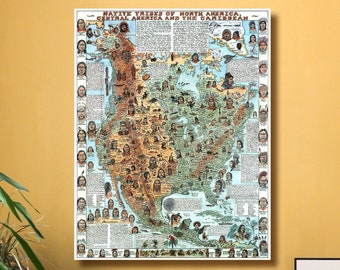 Map of the Indian tribes of North America, Central America and the Caribbean - Poster 28 x 40 inches = 70 × 100 cm