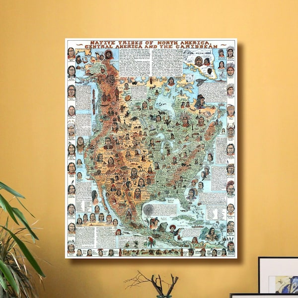 Map of the Indian tribes of North America, Central America and the Caribbean - Poster 28 x 40 inches = 70 × 100 cm