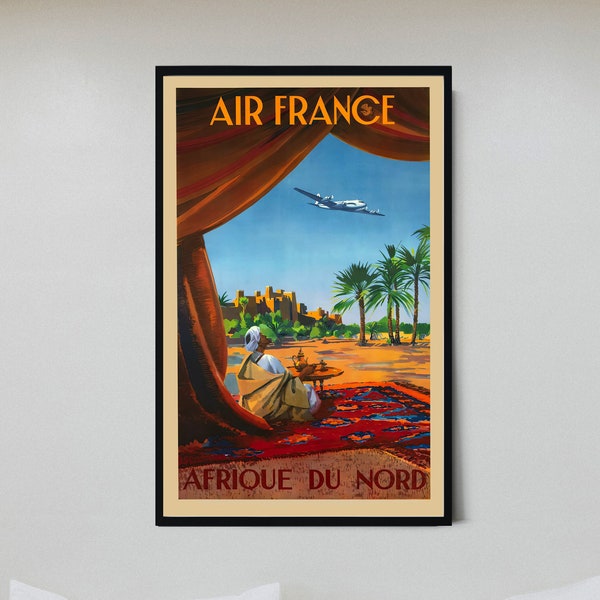 Reproduction of a poster of the airline company Air France in North Africa - INSTANT DOWNLOAD