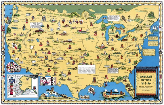 United States Indian Map Showing Historic Location Of Tribes Etsy Il 570xN.4217199228 7a7i