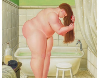 Hairdressing session in the bathroom - Fernando Botero - Poster