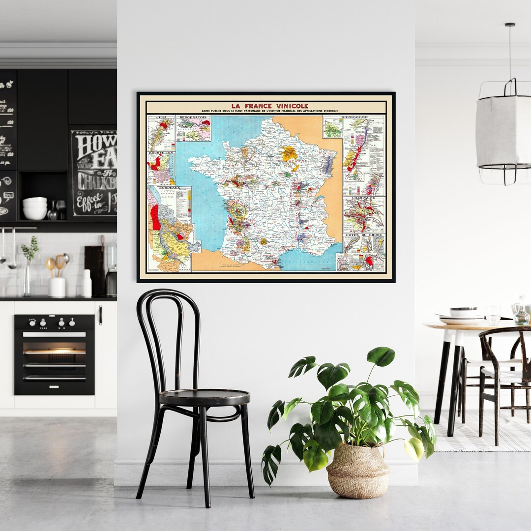 Wine Map of France Vintage Map Showing the Wine Regions of France 1948