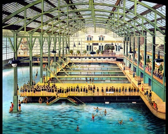 Sutro Baths located in San Francisco, panoramic view of the interior - 1896 - INSTANT DOWNLOAD