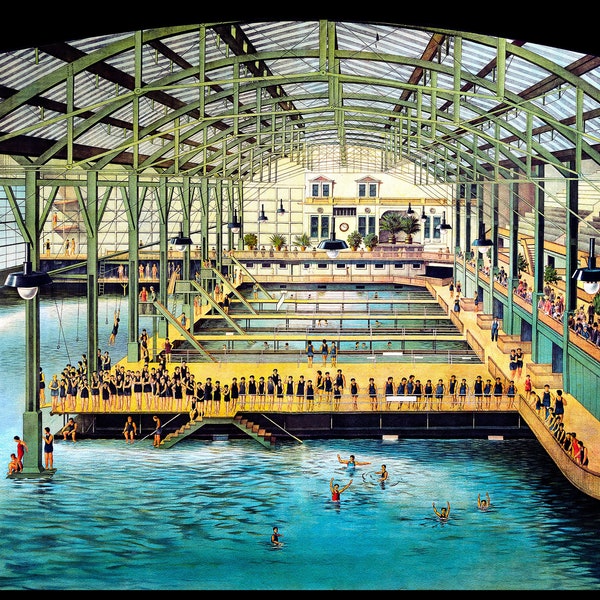 Sutro Baths located in San Francisco, panoramic view of the interior - 1896 - INSTANT DOWNLOAD