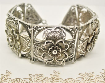 Sterling silver filigree bracelet vintage large