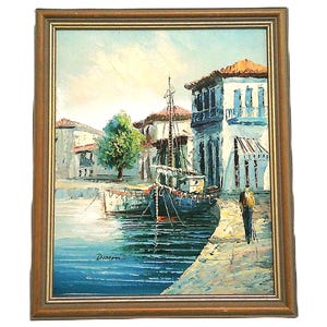 Vintage oil painting, sea landscape in Bulgaria, signed Diman