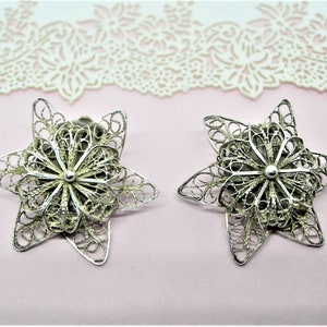 Sterling SILVER FILIGREE EARRINGS Flowers clip on vintage