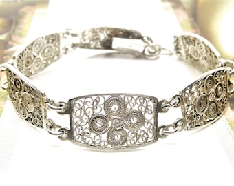 Silver filigree bracelet, vintage gift for her