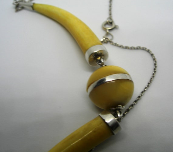 Mid century necklace sterling silver yellow amber - image 5