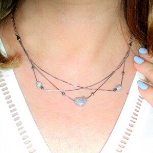 SPARKLING ZIRCONIA SILVER bib necklace with a little heart