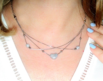 SPARKLING ZIRCONIA SILVER bib necklace with a little heart
